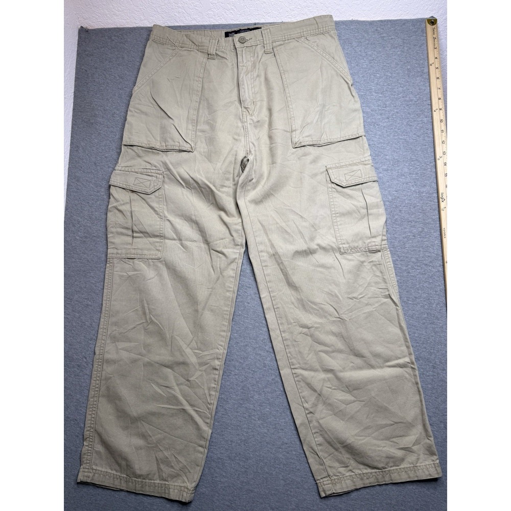Vintage Y2K Faded Glory Cargo Pants Men 34x30 Tan Khaki Twill Baggy Skate Grunge